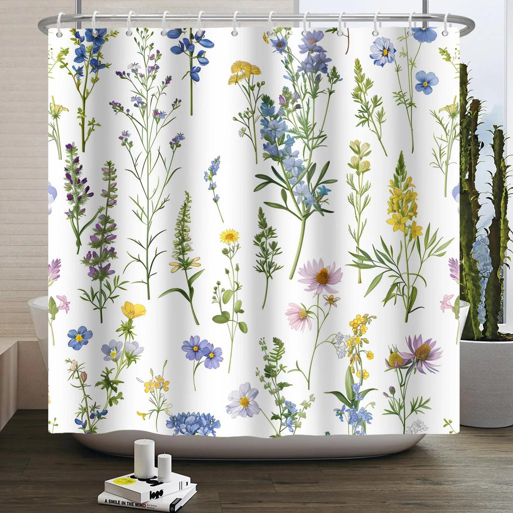Bathroom Curtain with Fabric 180x180 Colorful Floral Spring Blossom Tree Boho Bathtub Waterproof Shower Curtains With Hooks