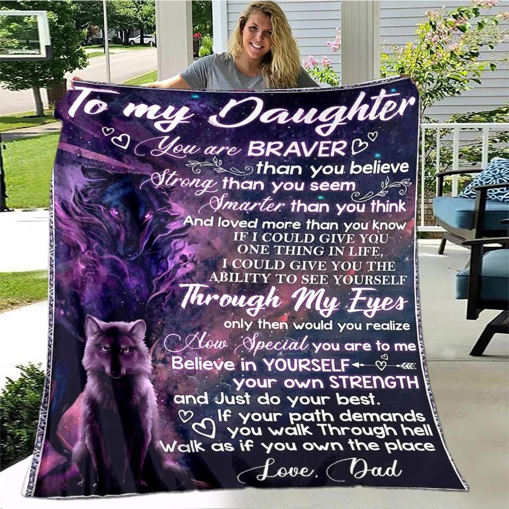 Personalized Blanket Dad Mom To Daughter Blanket  Lion Wolf Tiger Blanket  Sofa Bed Blanket From Family
