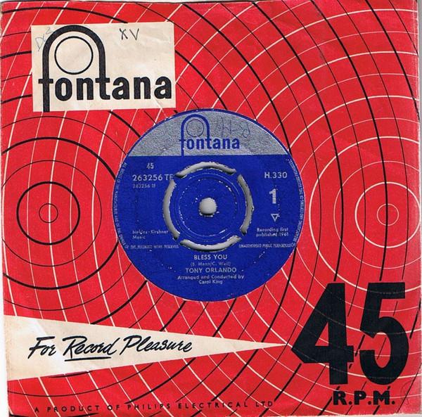 

7inch Record TONY ORLANDO - Bless You 263256TF Fontana 1961 UK Rock Used
