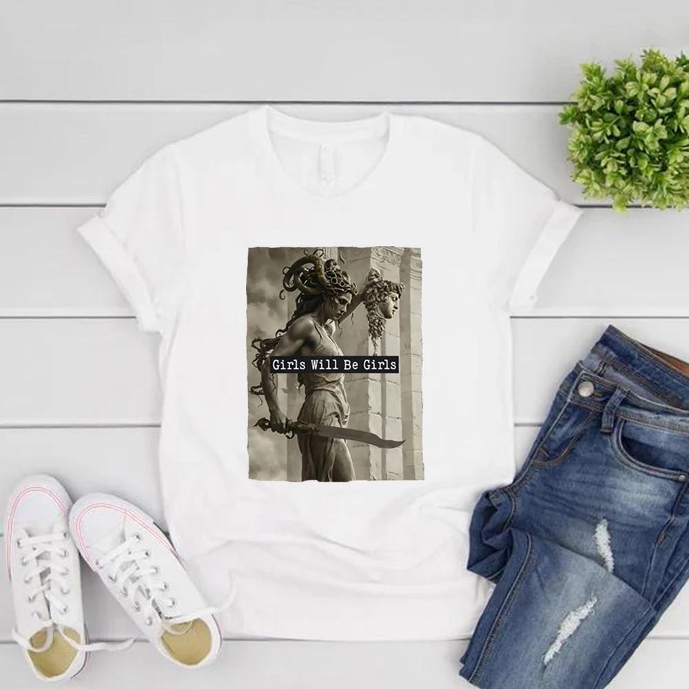 Girls Will Be Girls T-Shirts Feminist T Shirt Women's Empowerment Tee Vintage Casual Short Sleeve Tshirt Feminism Gift for Women