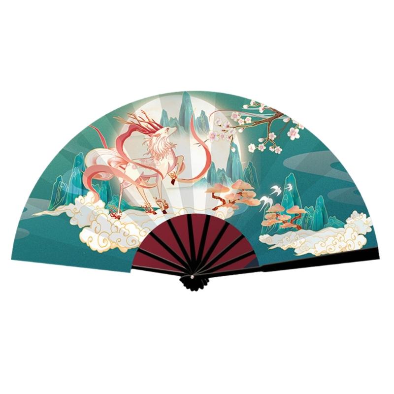 Китайский веер Шаньхайцзин Веер для складывания Ципао Танцевальные выступления Фотография Древний Веер для складывания