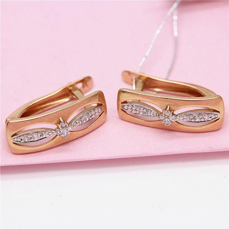 Exquisite Russian Purple Gold Classic Rhombus Zircon Earrings Luxury Rose Gold Plated Square Hollow Ear Buckle Jewelry (rose gold plated pair)