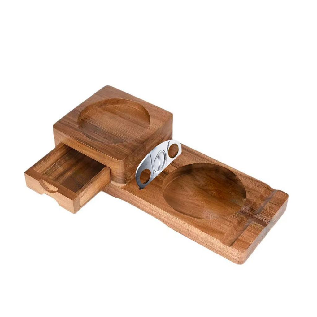 Multi Function Solid Wood Cigar Ashtray with Drawers Whiskey Cup Holder Tray Cigar Box Accessories Holder Smoking tools