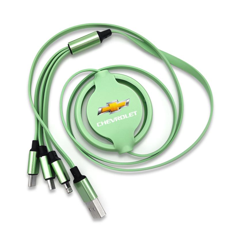 1Pcs 3 in 1 USB Car Charging Cable Retractable Charger Cable For Chevrolet Sail Onix Corsa Aveo Captiva Sonic Spark S10 Tracker Trax Colorado Malibu