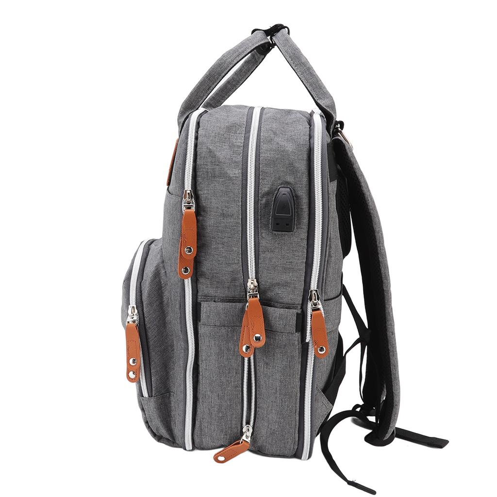 Baby Diaper Bag Foldable Large Capacity Dark Grey Portable Divided Design Wide Mouth Pocket