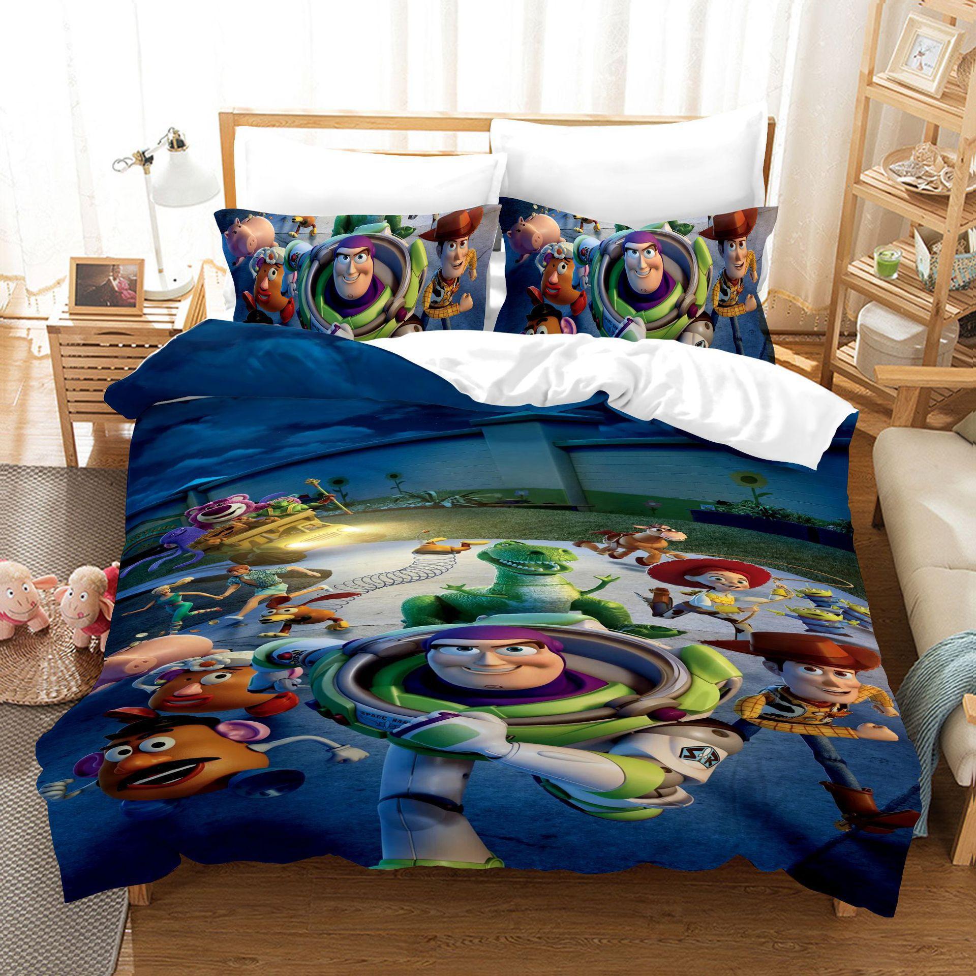 3D Digital Printing Quilt Set Three-Piece Cartoon Animation Thickened Grinding Kit UK 135*200cm