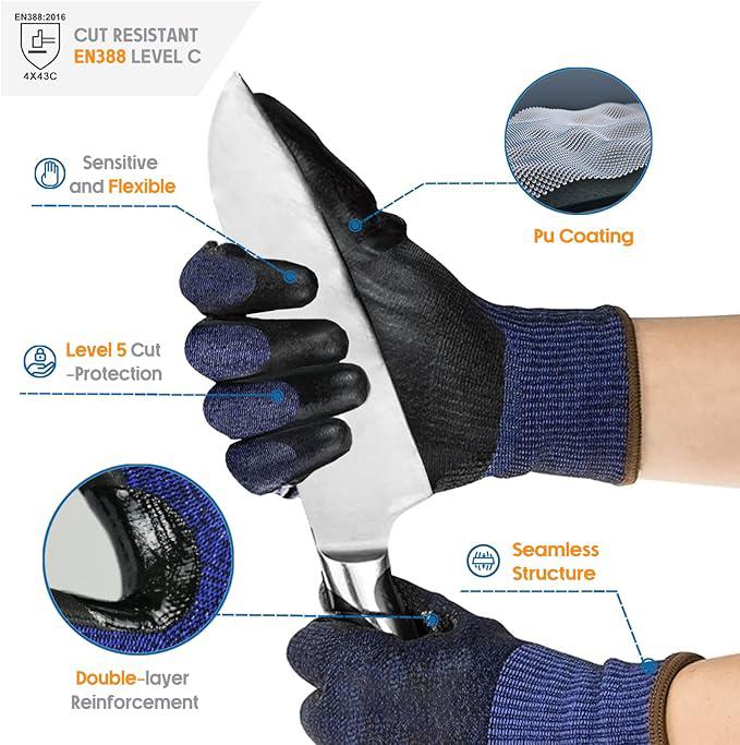 Cut Resistant Labor Manufacturer ANSI PU Palm Glove Price A3 Cutproof Gloves for Work Guantes De Seguridad