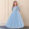Girls bow puffy skirt flower girl wedding dress children's skirt girldress princess seven-quarter sleeve dress