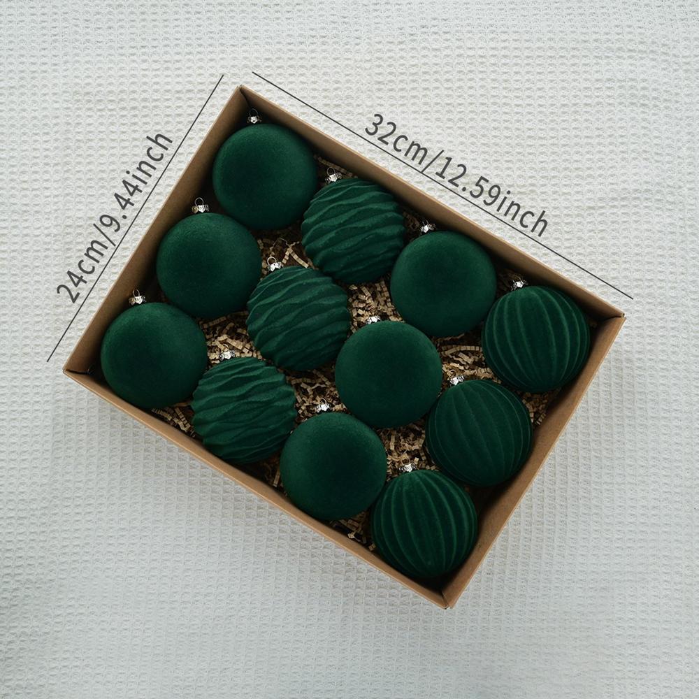 12pcs 8cm Velvet Christmas Ball Pendant Reusable Christmas Hanging Balls Flocked Xmas Tree Ornaments Party Favors