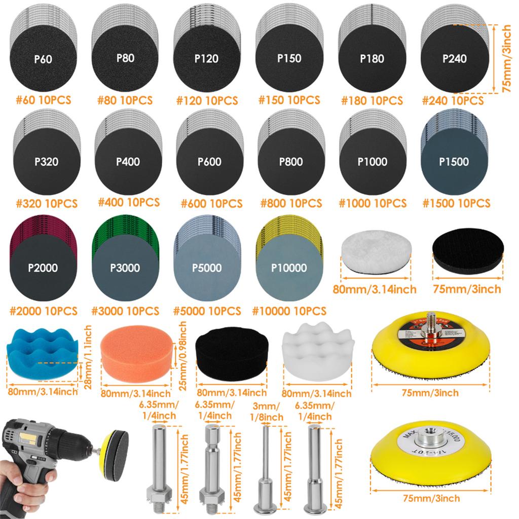 50/160/240Pcs 2/3 Inch 50mm Sanding Discs Pads 80-5000 Grit Abrasive Polishing Pad Kit For Drill Grinder Rotary Tools Sandpapers