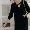 Oversized Knit Midi Dress Women Fall Winter Loose V-Neck Long Sleeve A-Line Sweater Solid Color