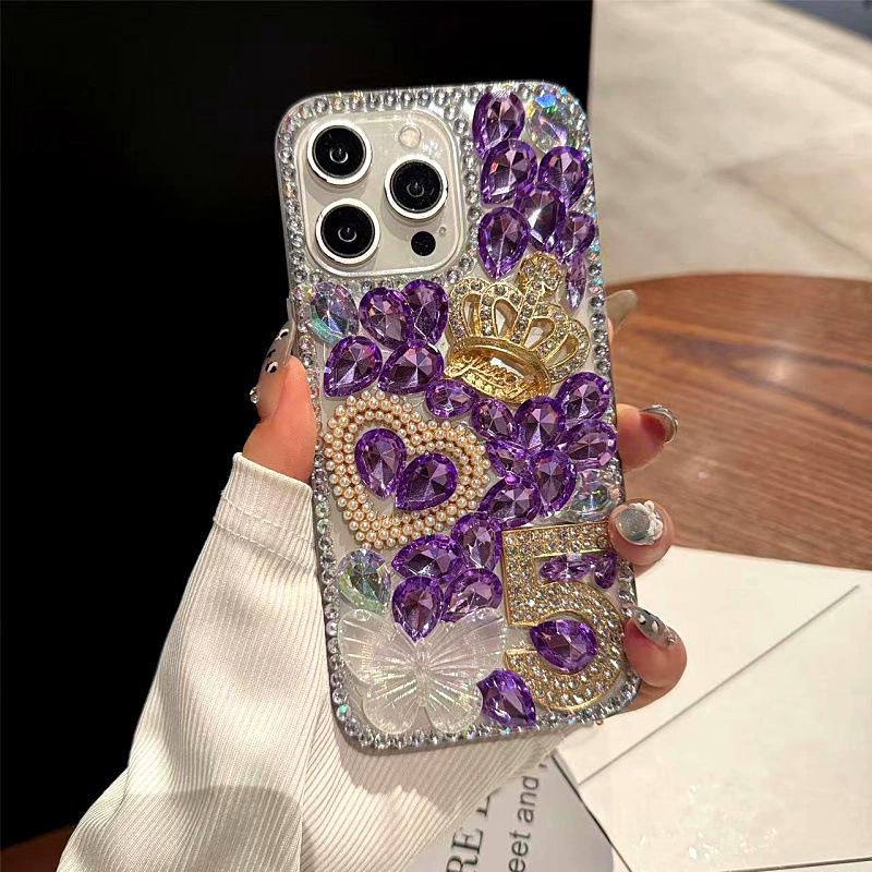

Metal Crown Heart iPhone 16/17 Pro Max Case with Colorful Diamonds and Butterfly Design iPhone 17 Air