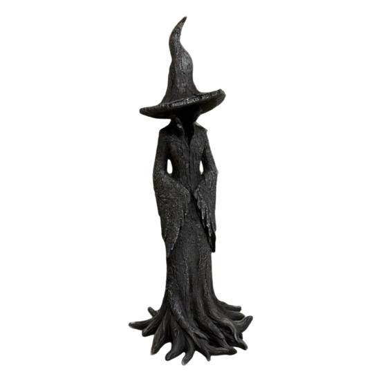 Halloween Tree Root Witch Statue Spooky Black Witch Figurine Resin Sculpture Home Office Holiday Party Decoration Ornament