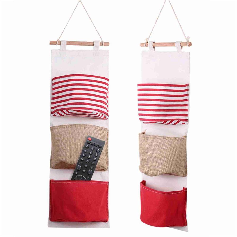 

3Layer Design Hanging Storage Bag Cotton Linen Fabric Wardrobe Hanging Bag Door Hanging червоний
