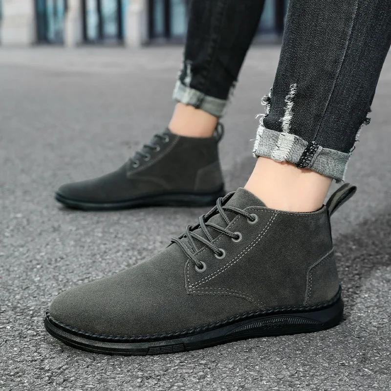 Men's Formal Shoes Autumn Casual Short Boots Walking New Style 2026 Men's Chelsea Boots Suede Green Flat Bottom Loafers Walking