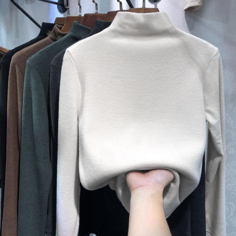 

Женская осенне-зимняя рубашка в корейском стиле из бархата, полувысокий воротник, утолщенная футболка с длинными рукавами M белый