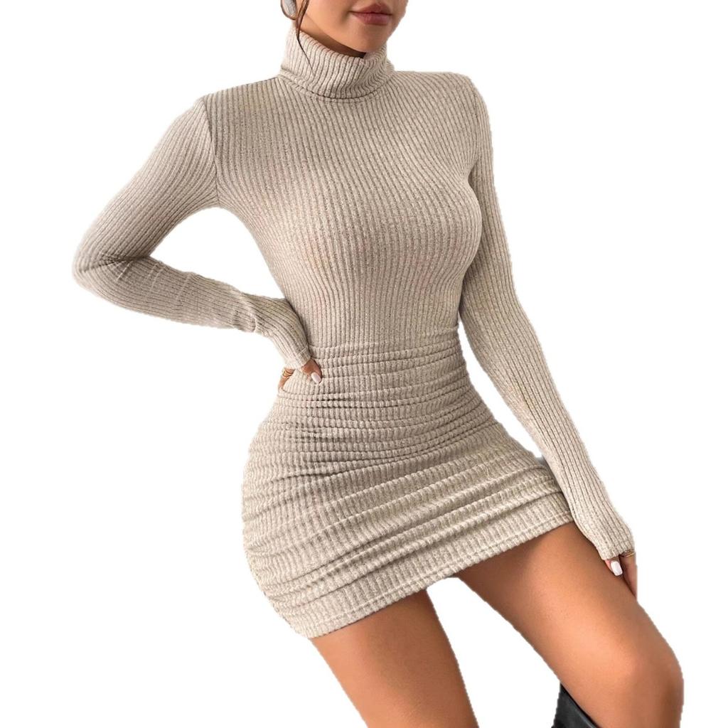 Fall Winter Women's Turtleneck Knit Bodycon Dress Slim Fit Pencil Mini Dress Casual Basic Party Cocktail Dress