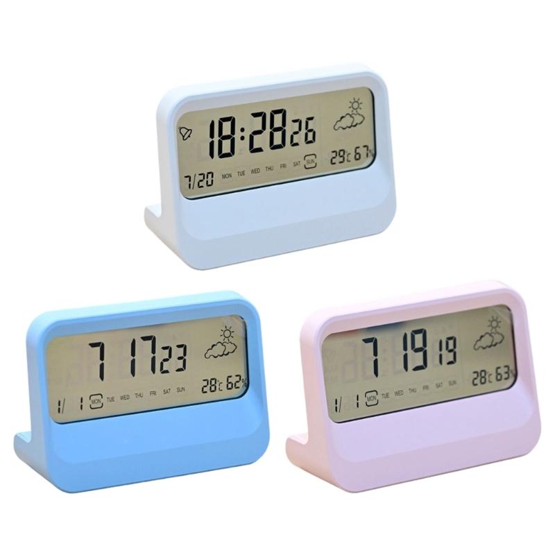 Digital Alarm Clock with Temperature Weather Desk Clock Day of Week Alarm Clocks for Bedroom Living Room Office Bedside