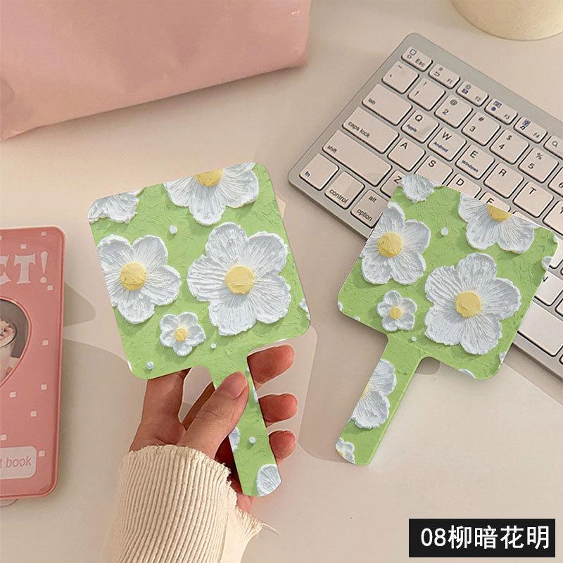 

Портативная картина маслом, художественный узор, ручное зеркало для макияжа, дорожное HD косметическое зеркало, женские косметические инструменты для красоты, настольные украшения