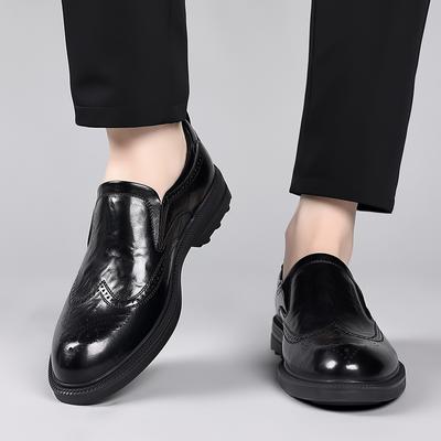 Fashion Brogue Comfortable Driving Men's Slip On Shoes Luxury Men's Working Outdoor Parties Walking Derby Black Gentleman Shoes
