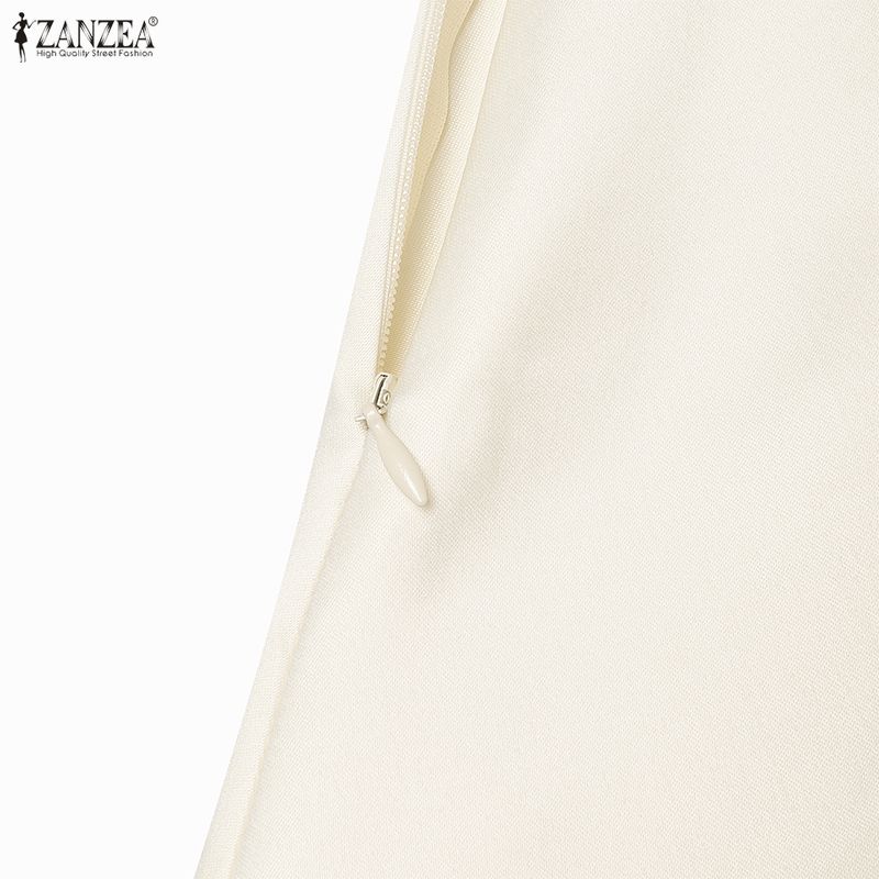 ZANZEA Women Casual Round Neck 3/4 Sleeve Elegant A-Line Dress