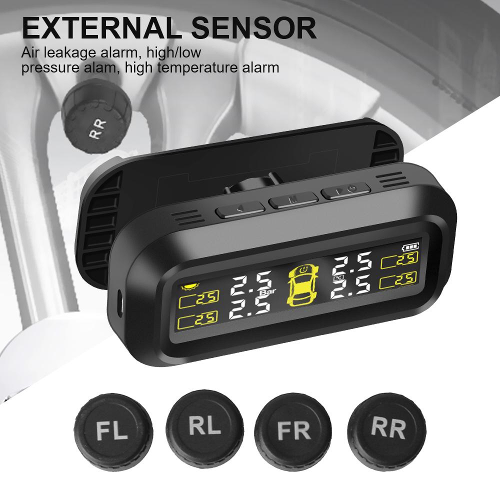 Solar TPMS With 4 External Sensors Temperature Warning Fuel Save Tire Pressure Monitoring System