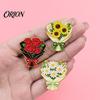Delicate Metal Badge Bouquet Brooch Pin for Women, Enamel Romantic Flower Jewelry, Durable Sophisticated Coat Accessory Zinc Alloy Floral Lapel Coats