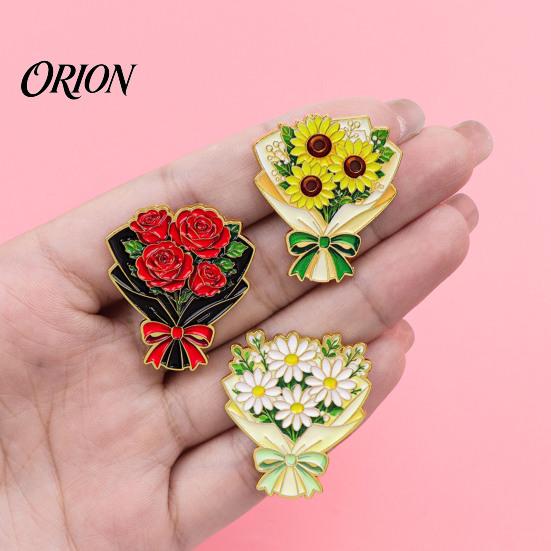 Delicate Metal Badge Bouquet Brooch Pin for Women, Enamel Romantic Flower Jewelry, Durable Sophisticated Coat Accessory Zinc Alloy Floral Lapel Coats