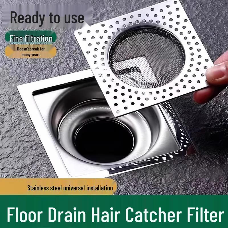 Square Stainless Steel Anti-Clog Floor Drain Hair Filter Net for Bathrooms
