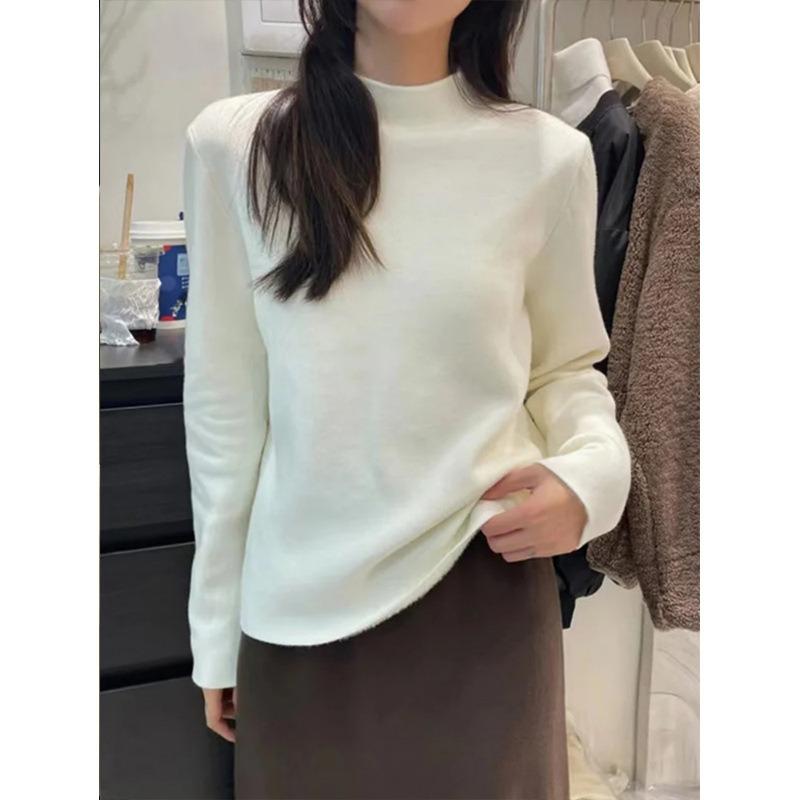 Autumn and winter warm integrated fleece bottoming shirt women's thickened small stand-up collar inner top simple and versatile knitted sweater