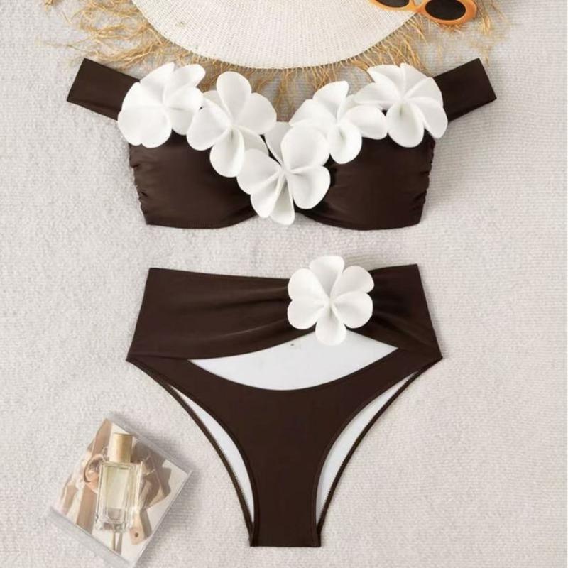 Neues Blumen-Tube-Top Europäisches und Amerikanisches Anzug Sexy Mehrfarbiger Bikini Geteilter Badeanzug Blüten Blätter Meeresufer