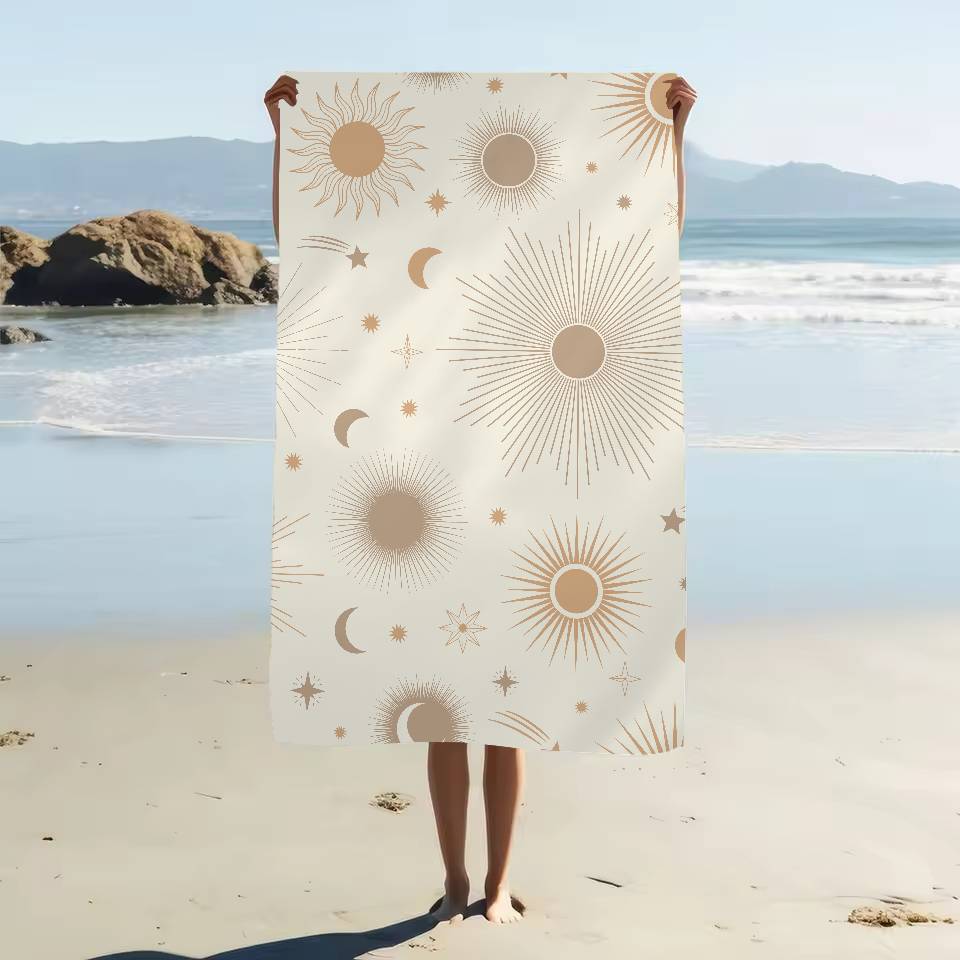Sun And Moon Prints Anime Beach Swimming Towel Soft Absorbent Washcloth Children's Gifts For Kids Travel Camping Gym