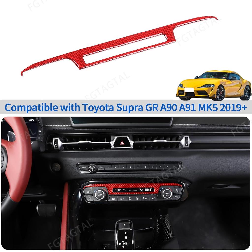 Soft Carbon Fiber Air Conditioner Switch Panel Trim Frame Compatible with Toyota Supra GR A90 A91 MK5 2019-2026, Center Console AC Panel Decoration