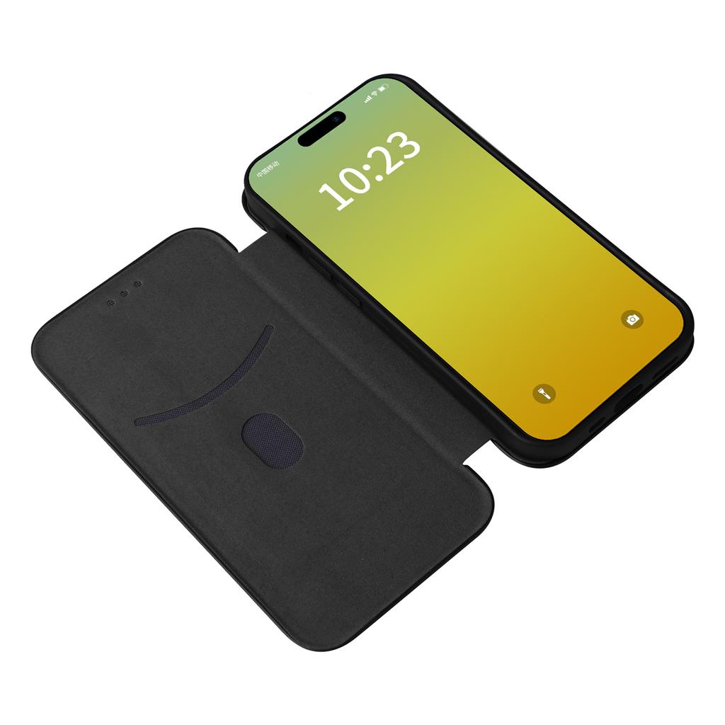 Card Holder Leather Phone Case for iPhone 15,Carbon Fiber Texture Stand Phone Cover