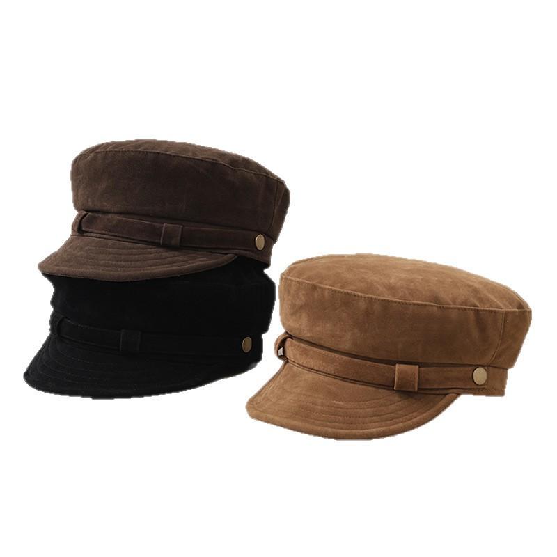 Four Seasons Retro Navy Hat Premium Suede Flat Top Newsboy Hat Girls Versatile Painter Hat