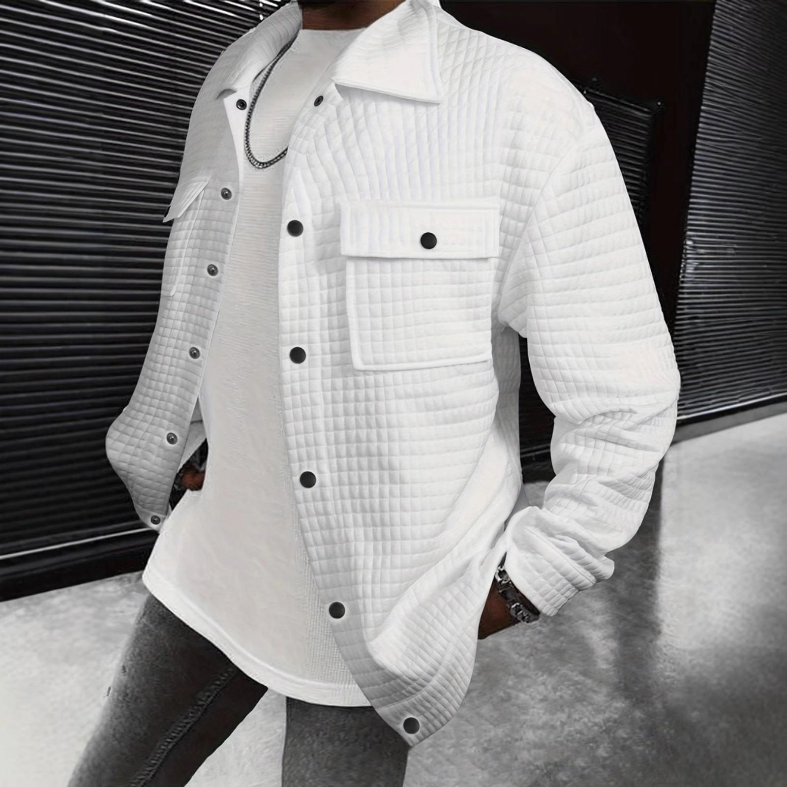 

Мужская куртка в стиле милитари - Однотонная с отложным воротником, двойным карманом, застежкой на пуговицы, усиленными швами и манжетами для осени и зимы XL