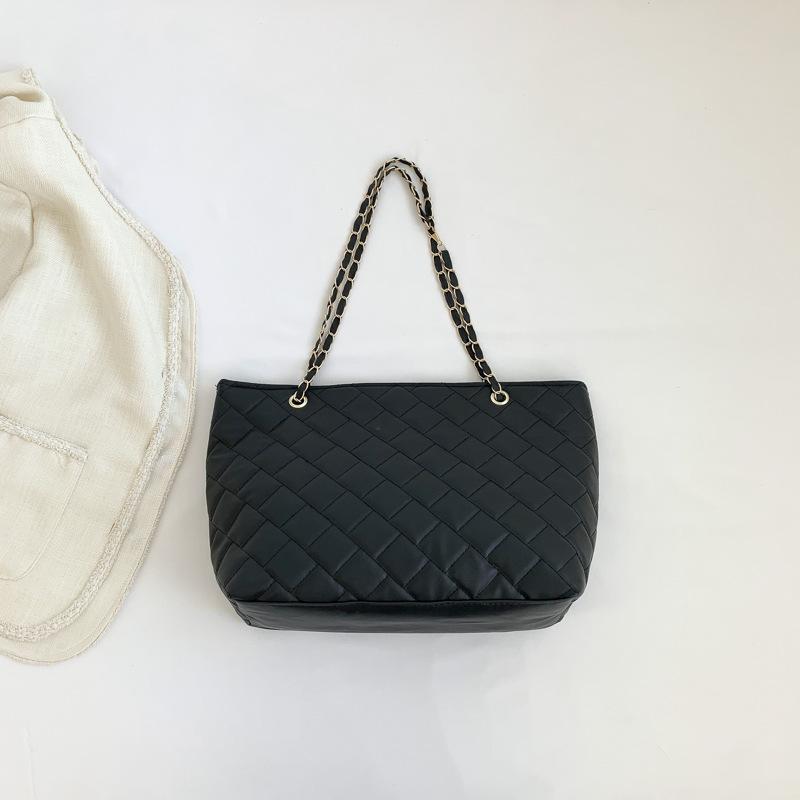 2025 New Plaid Tote Large Bag Casual Simple Chain Shoulder Bag Large Capacity Retro Solid Color Underarm Bag