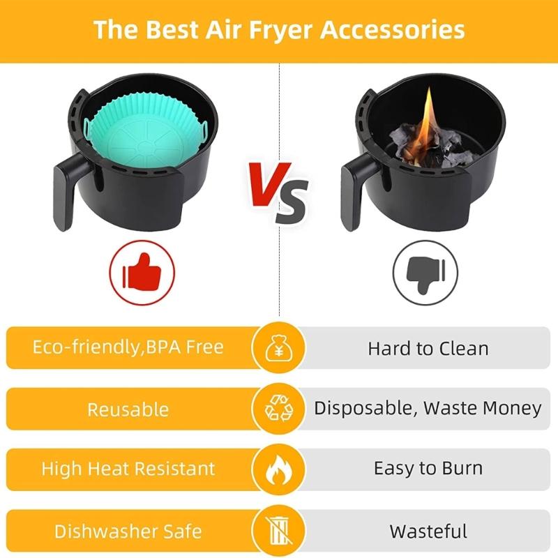 2Pcs Air Fryers Silicone Pot Non Liners Replacement Reusable Baking Tray Air Fryers Basket Dishwasher Safe