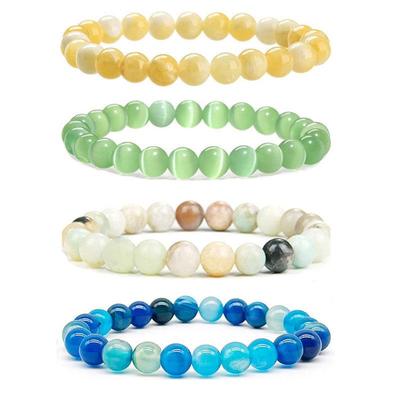 8MM Beads Bracelet for Women Men Cat's Eye Stone Bracelet Blue Stripe Bracelet Friendship Jewelry