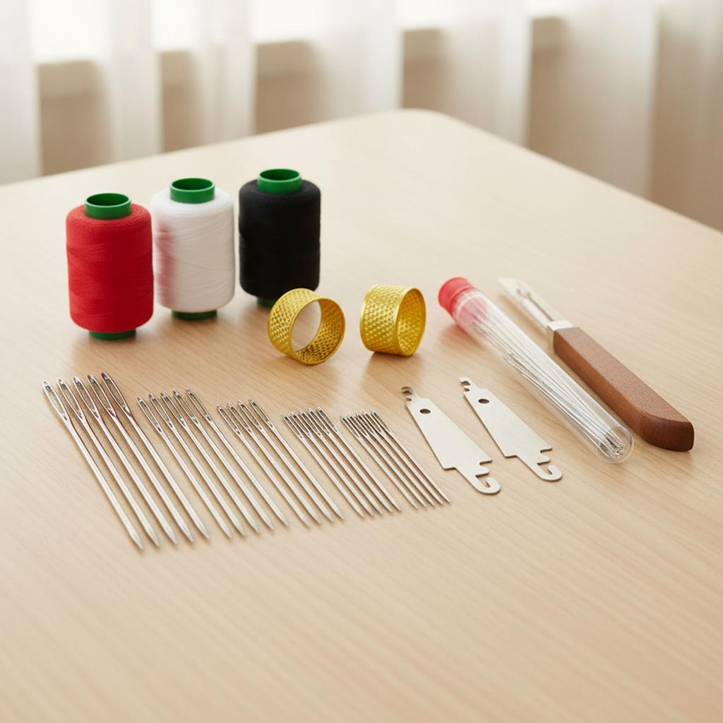 34PCS Big Eye Steel Sewing Needles Kit 5 Size Needles Leather Embroidery Thread Needle for Stitching and Crafting