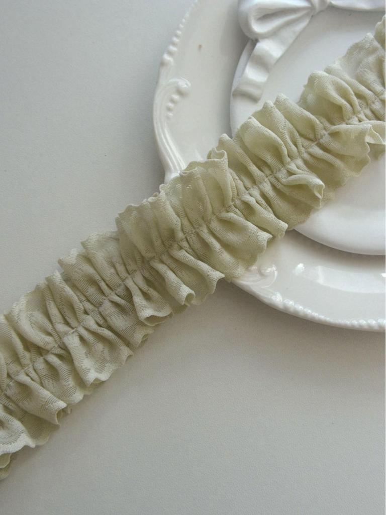 4.5cm Double-sided Pink-Green Pleated Lotus Edge Elastic Ribbon for Hair and Card Collars
