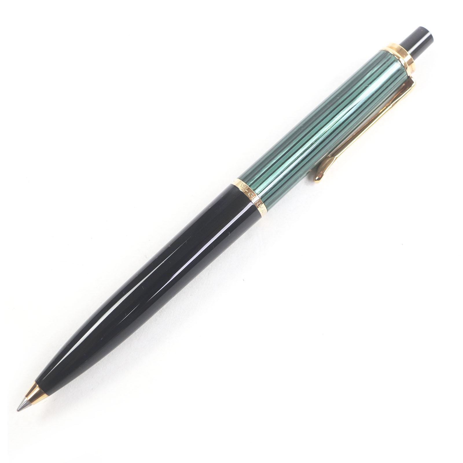 

Excellent PERIKAN Ballpoint pen Souverän K600 Knock type Green Stripe Black Gold Used