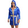 Mens Satin Hooded Cloak Shiny Trim Open Front Belt Boxing Robe