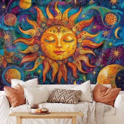 1 Piece Tarot Sun Decorative Print Tapestry for Room Wall Decoration, Made of Polyester Fabric and Thin Peach Skin Suede