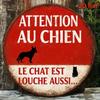 D Flat Pc Vintage French Beware of Dog Metal Sign Inch Round FrenchInspired Dog Warning Plaque Retro Outdoor Decorat