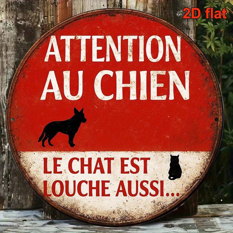 D Flat Pc Vintage French Beware of Dog Metal Sign Inch Round FrenchInspired Dog Warning Plaque Retro Outdoor Decorat