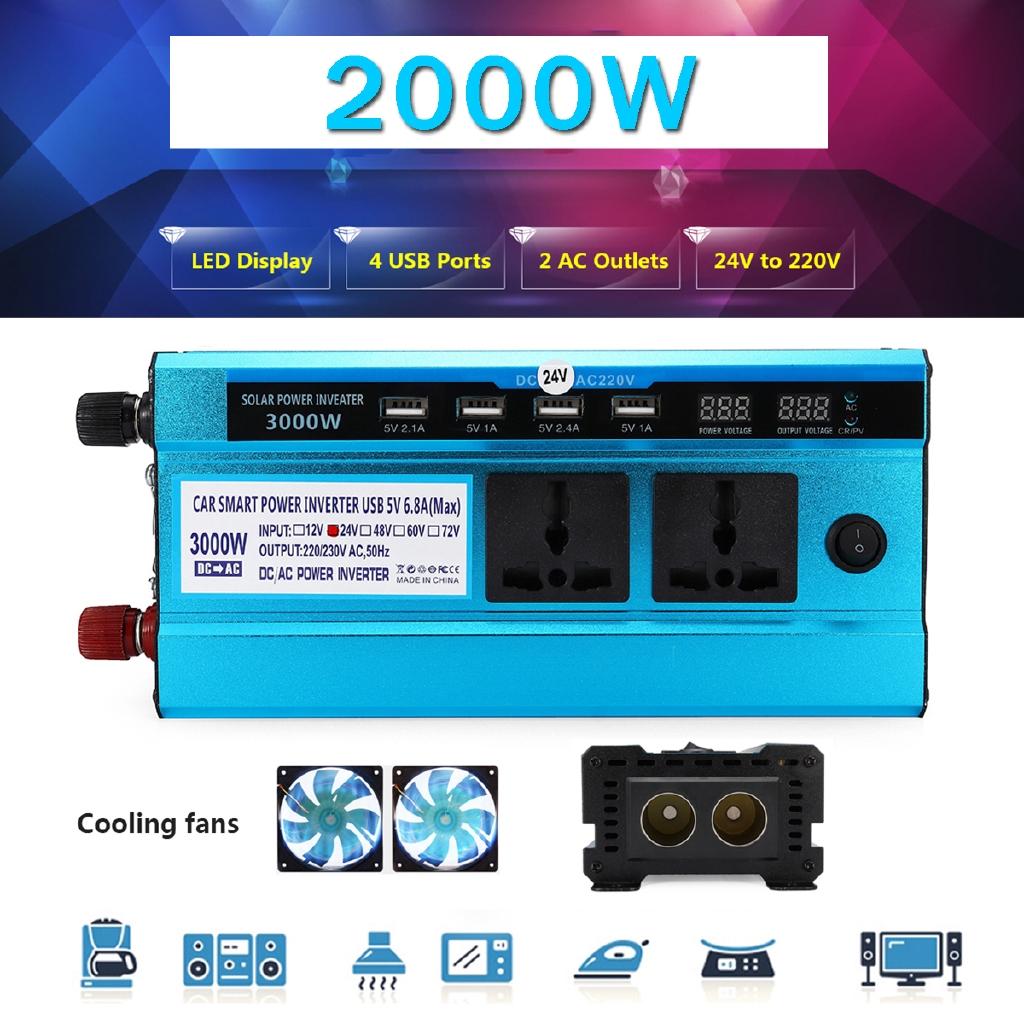 LED Display 12V DC To 220V AC Sine Wave Converter Lot Blue 2000W Solar Power Inverter