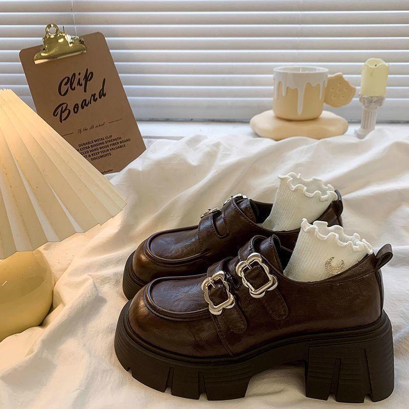 Double-breasted versatile and comfortable British style small leather shoes, spring 2025 new temperament elegant Mary Jane shoes