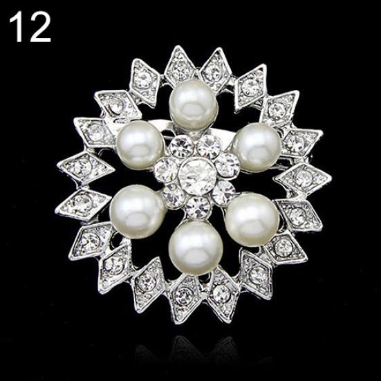 Faux Pearl Flower Brooch Collar Pin Rhinestone Crystal Bridal Jewelry Present