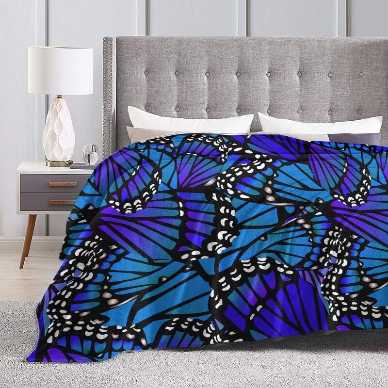 Butterfly Wings Blue Fleece Blanket Fuzzy Soft Plush Blanket for All Season Throws for Home Couch Bed Sofa Livingroom Office